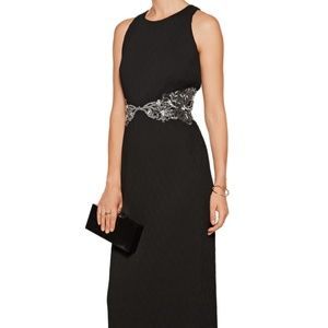 Badgley Mischka Plissé Chiffon Beaded Gown Sleeveless Black Dress
